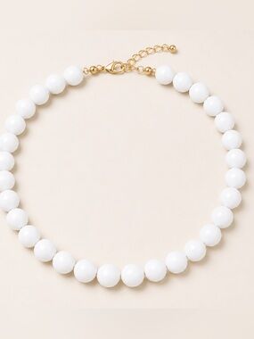 Classic White Beaded Necklace with Gold Accents